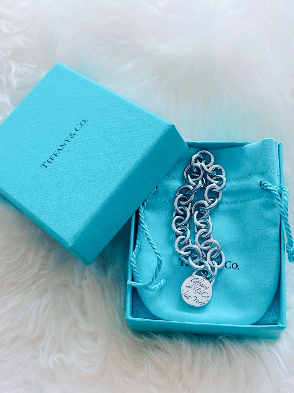 Tiffany & Co. Sterling Silver Round Notes Padlock Medium round Link Bracelet 7”